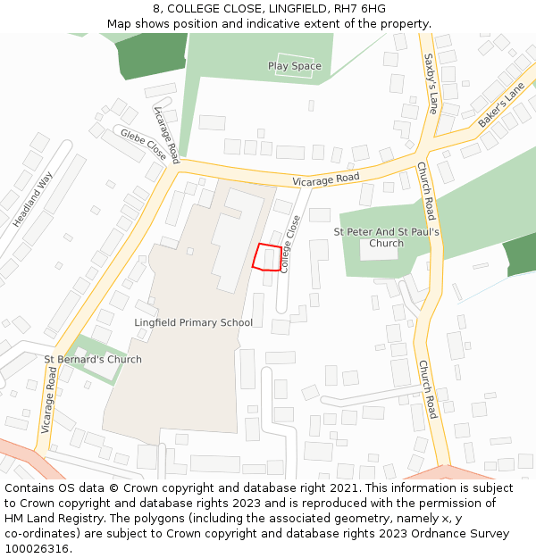 8, COLLEGE CLOSE, LINGFIELD, RH7 6HG: Location map and indicative extent of plot