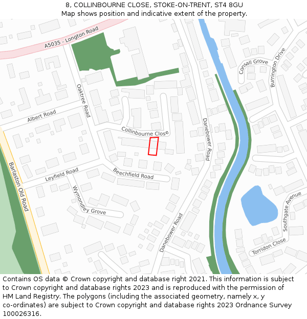 8, COLLINBOURNE CLOSE, STOKE-ON-TRENT, ST4 8GU: Location map and indicative extent of plot