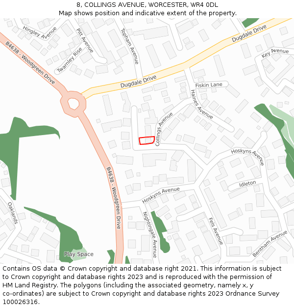 8, COLLINGS AVENUE, WORCESTER, WR4 0DL: Location map and indicative extent of plot