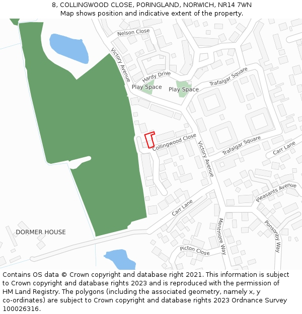 8, COLLINGWOOD CLOSE, PORINGLAND, NORWICH, NR14 7WN: Location map and indicative extent of plot