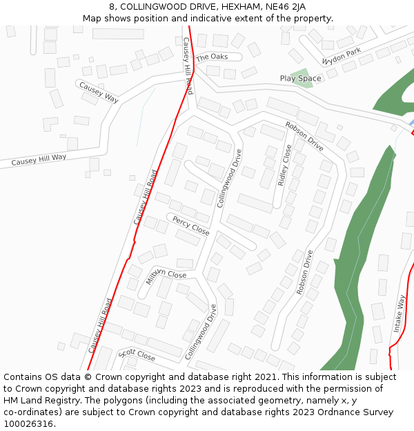 8, COLLINGWOOD DRIVE, HEXHAM, NE46 2JA: Location map and indicative extent of plot
