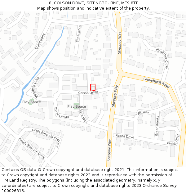 8, COLSON DRIVE, SITTINGBOURNE, ME9 8TT: Location map and indicative extent of plot