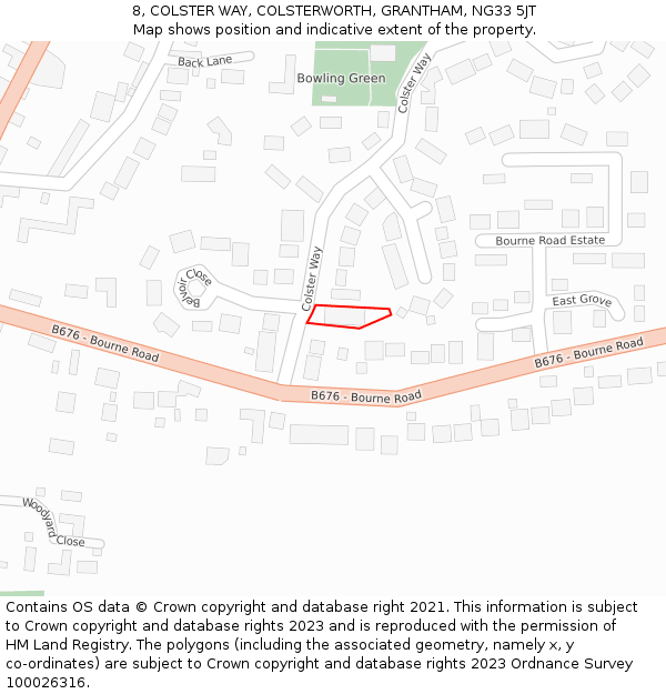 8, COLSTER WAY, COLSTERWORTH, GRANTHAM, NG33 5JT: Location map and indicative extent of plot