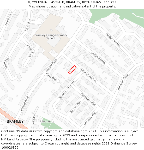 8, COLTISHALL AVENUE, BRAMLEY, ROTHERHAM, S66 2SR: Location map and indicative extent of plot