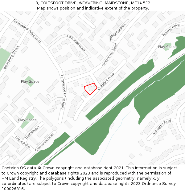 8, COLTSFOOT DRIVE, WEAVERING, MAIDSTONE, ME14 5FP: Location map and indicative extent of plot