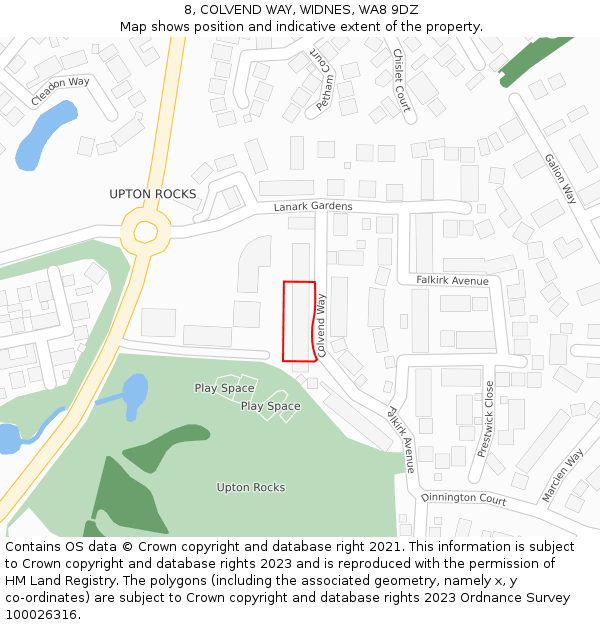 8, COLVEND WAY, WIDNES, WA8 9DZ: Location map and indicative extent of plot