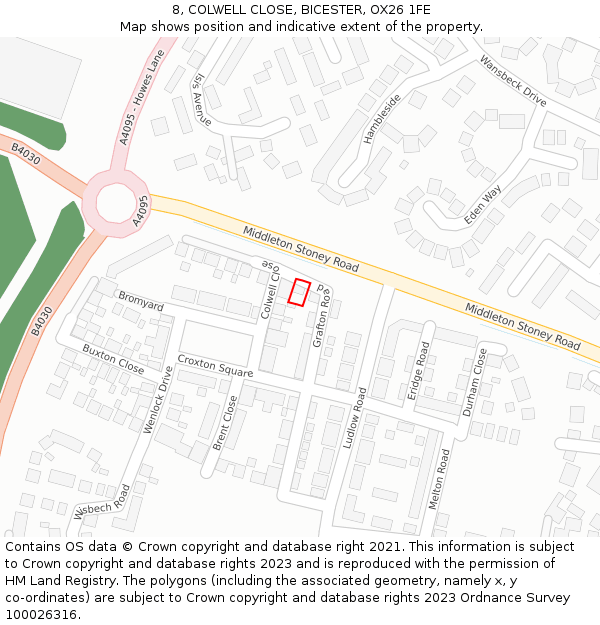8, COLWELL CLOSE, BICESTER, OX26 1FE: Location map and indicative extent of plot