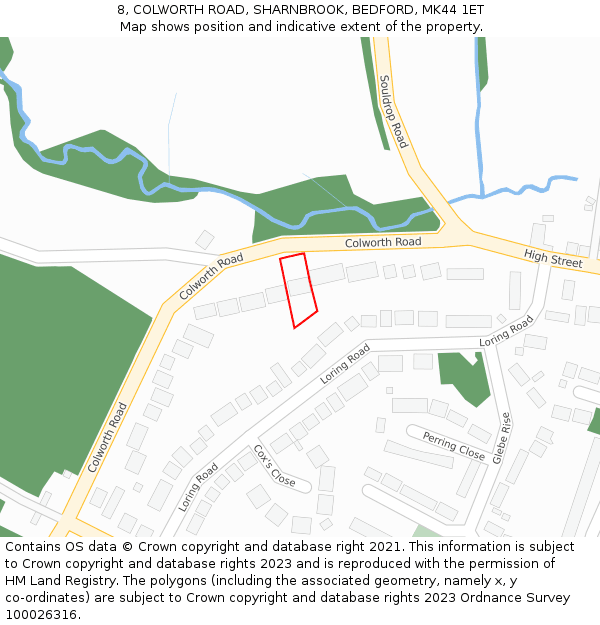8, COLWORTH ROAD, SHARNBROOK, BEDFORD, MK44 1ET: Location map and indicative extent of plot