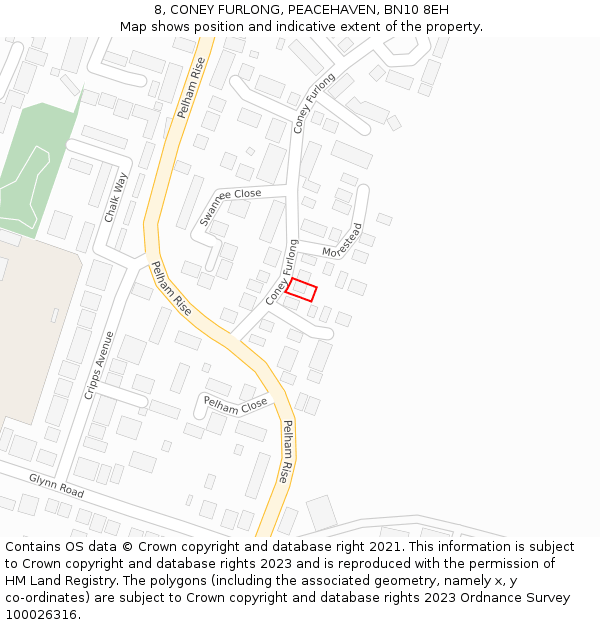 8, CONEY FURLONG, PEACEHAVEN, BN10 8EH: Location map and indicative extent of plot