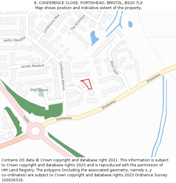 8, CONFERENCE CLOSE, PORTISHEAD, BRISTOL, BS20 7LX: Location map and indicative extent of plot