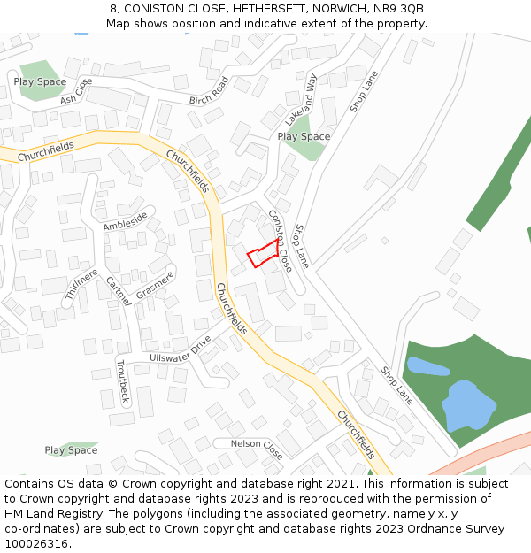 8, CONISTON CLOSE, HETHERSETT, NORWICH, NR9 3QB: Location map and indicative extent of plot