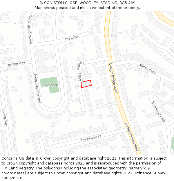 8, CONISTON CLOSE, WOODLEY, READING, RG5 4AY: Location map and indicative extent of plot