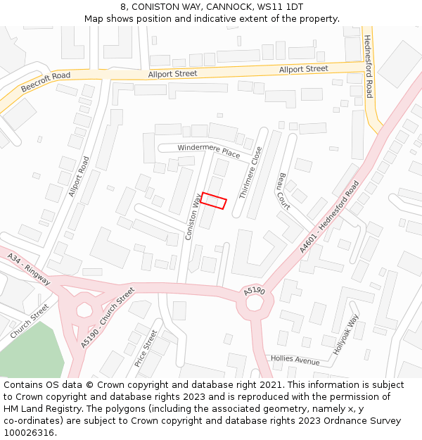 8, CONISTON WAY, CANNOCK, WS11 1DT: Location map and indicative extent of plot