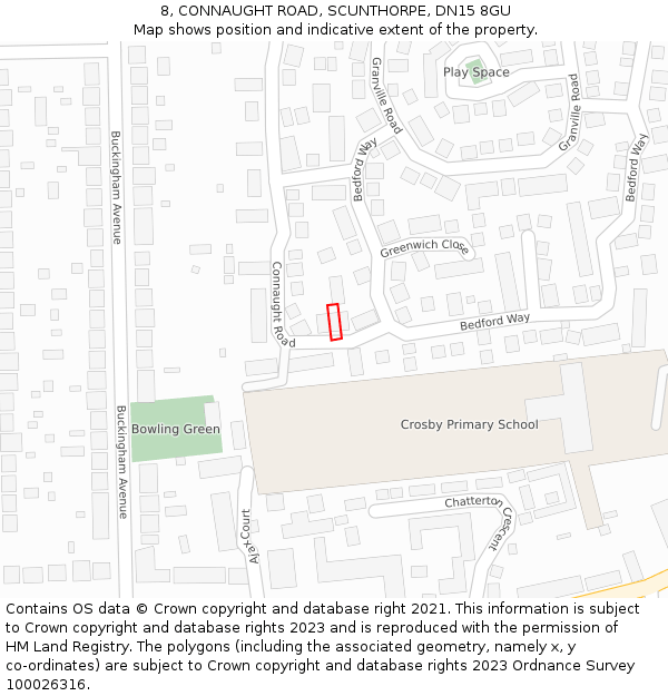 8, CONNAUGHT ROAD, SCUNTHORPE, DN15 8GU: Location map and indicative extent of plot