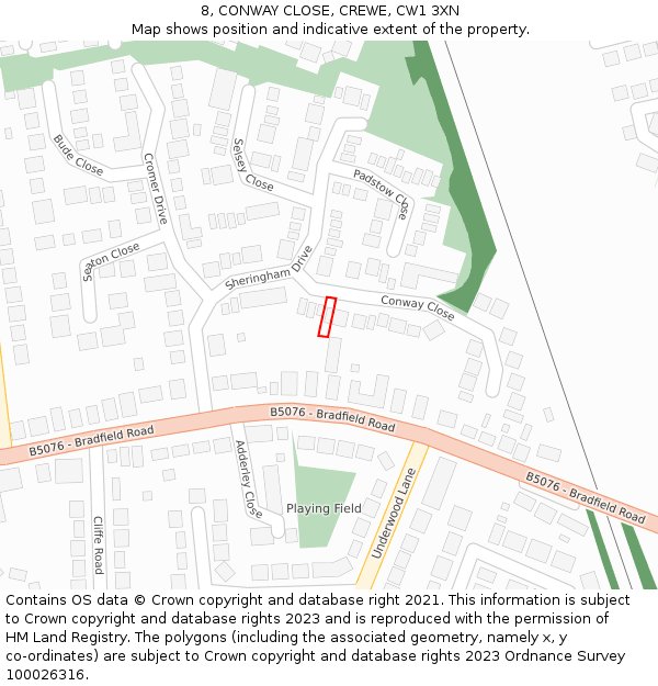 8, CONWAY CLOSE, CREWE, CW1 3XN: Location map and indicative extent of plot