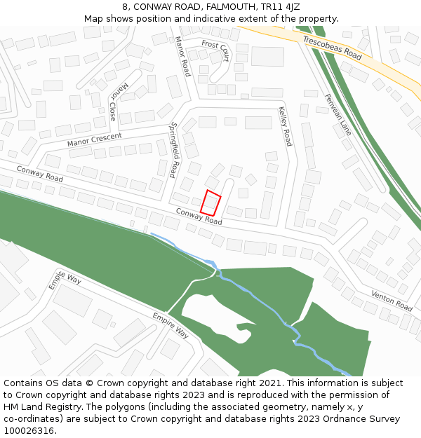 8, CONWAY ROAD, FALMOUTH, TR11 4JZ: Location map and indicative extent of plot