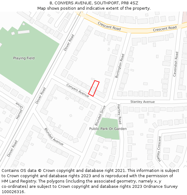 8, CONYERS AVENUE, SOUTHPORT, PR8 4SZ: Location map and indicative extent of plot