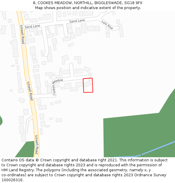 8, COOKES MEADOW, NORTHILL, BIGGLESWADE, SG18 9FX: Location map and indicative extent of plot