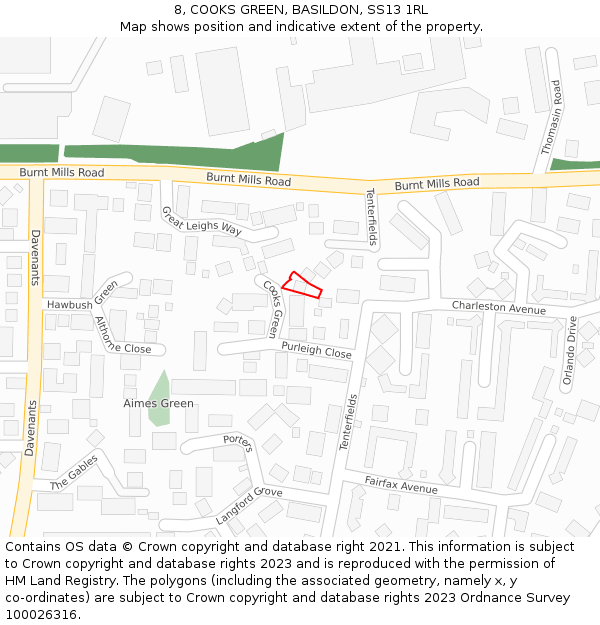 8, COOKS GREEN, BASILDON, SS13 1RL: Location map and indicative extent of plot