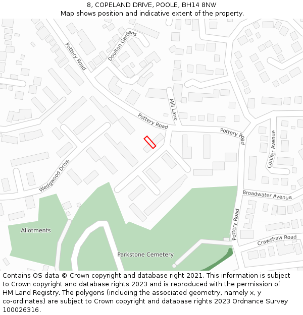 8, COPELAND DRIVE, POOLE, BH14 8NW: Location map and indicative extent of plot