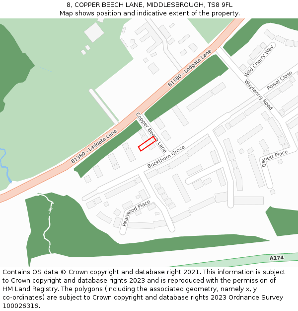 8, COPPER BEECH LANE, MIDDLESBROUGH, TS8 9FL: Location map and indicative extent of plot