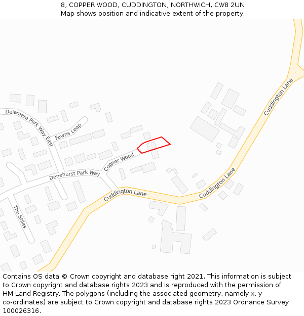 8, COPPER WOOD, CUDDINGTON, NORTHWICH, CW8 2UN: Location map and indicative extent of plot