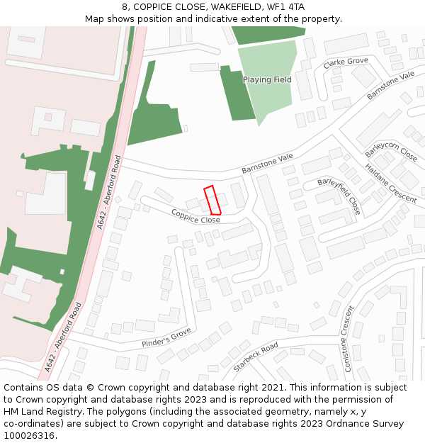 8, COPPICE CLOSE, WAKEFIELD, WF1 4TA: Location map and indicative extent of plot