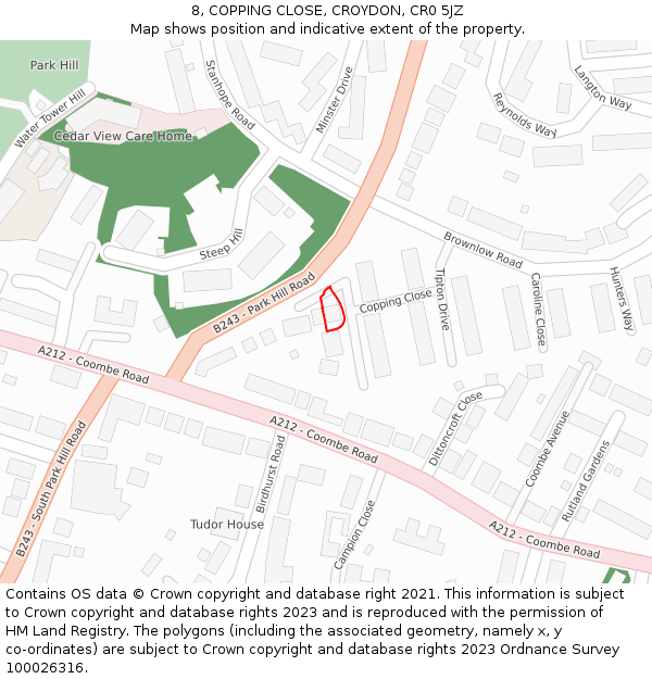 8, COPPING CLOSE, CROYDON, CR0 5JZ: Location map and indicative extent of plot