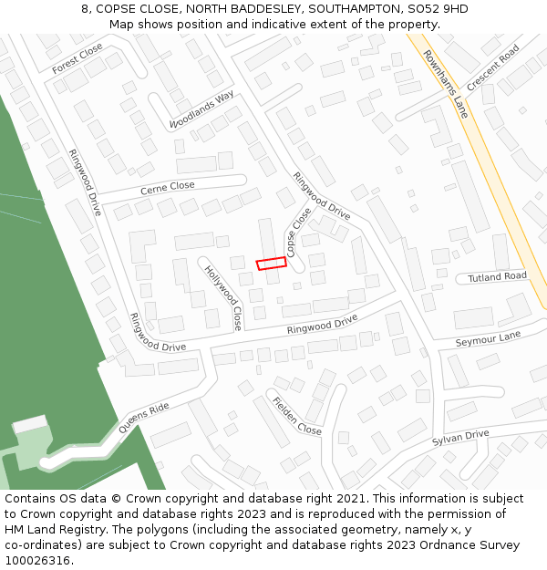 8, COPSE CLOSE, NORTH BADDESLEY, SOUTHAMPTON, SO52 9HD: Location map and indicative extent of plot