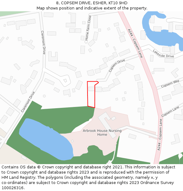 8, COPSEM DRIVE, ESHER, KT10 9HD: Location map and indicative extent of plot