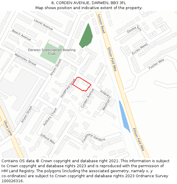 8, CORDEN AVENUE, DARWEN, BB3 3FL: Location map and indicative extent of plot