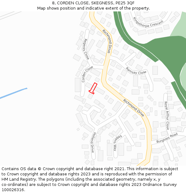 8, CORDEN CLOSE, SKEGNESS, PE25 3QF: Location map and indicative extent of plot