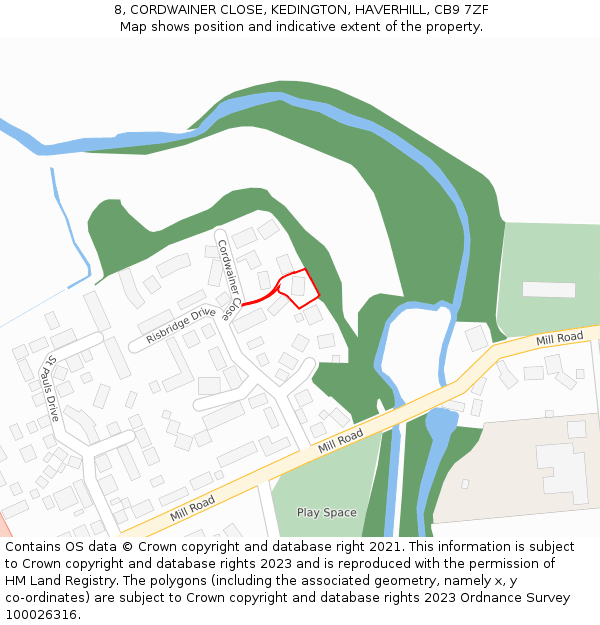 8, CORDWAINER CLOSE, KEDINGTON, HAVERHILL, CB9 7ZF: Location map and indicative extent of plot