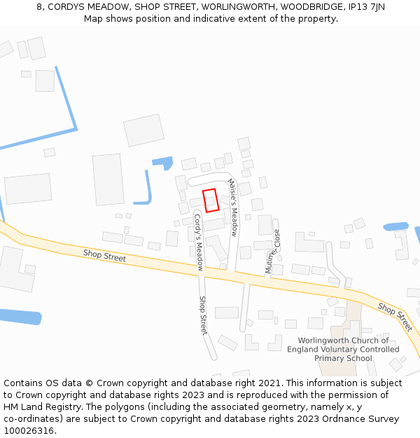 8, CORDYS MEADOW, SHOP STREET, WORLINGWORTH, WOODBRIDGE, IP13 7JN: Location map and indicative extent of plot