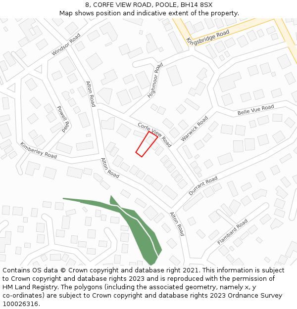 8, CORFE VIEW ROAD, POOLE, BH14 8SX: Location map and indicative extent of plot