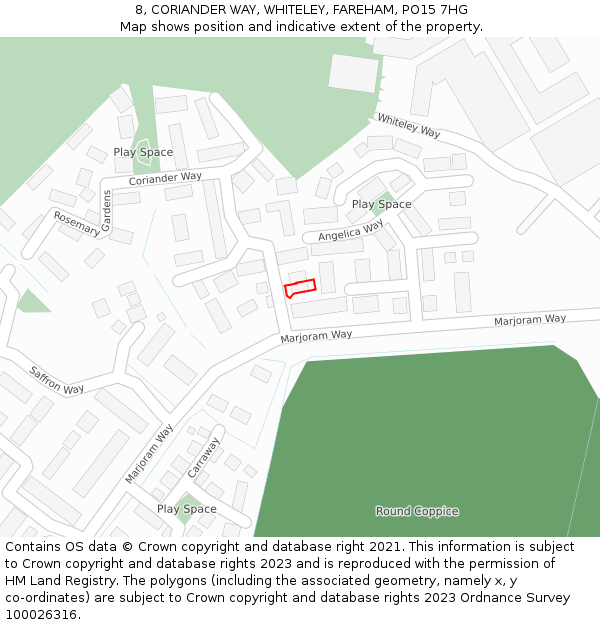 8, CORIANDER WAY, WHITELEY, FAREHAM, PO15 7HG: Location map and indicative extent of plot