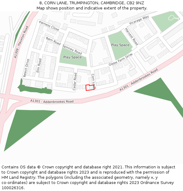 8, CORN LANE, TRUMPINGTON, CAMBRIDGE, CB2 9NZ: Location map and indicative extent of plot