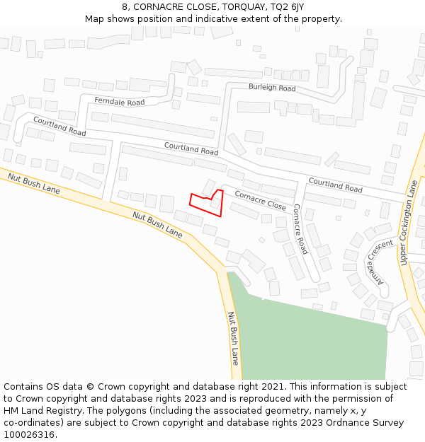 8, CORNACRE CLOSE, TORQUAY, TQ2 6JY: Location map and indicative extent of plot