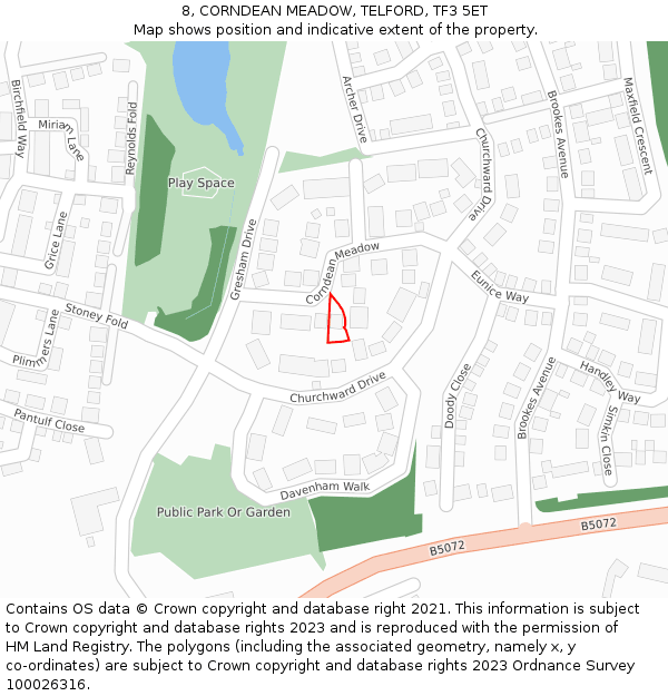 8, CORNDEAN MEADOW, TELFORD, TF3 5ET: Location map and indicative extent of plot