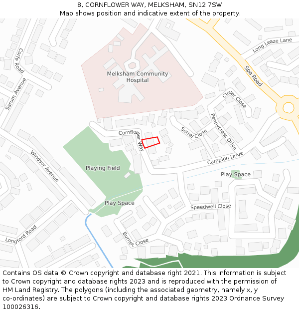 8, CORNFLOWER WAY, MELKSHAM, SN12 7SW: Location map and indicative extent of plot