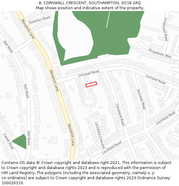 8, CORNWALL CRESCENT, SOUTHAMPTON, SO18 2AQ: Location map and indicative extent of plot