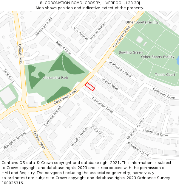 8, CORONATION ROAD, CROSBY, LIVERPOOL, L23 3BJ: Location map and indicative extent of plot