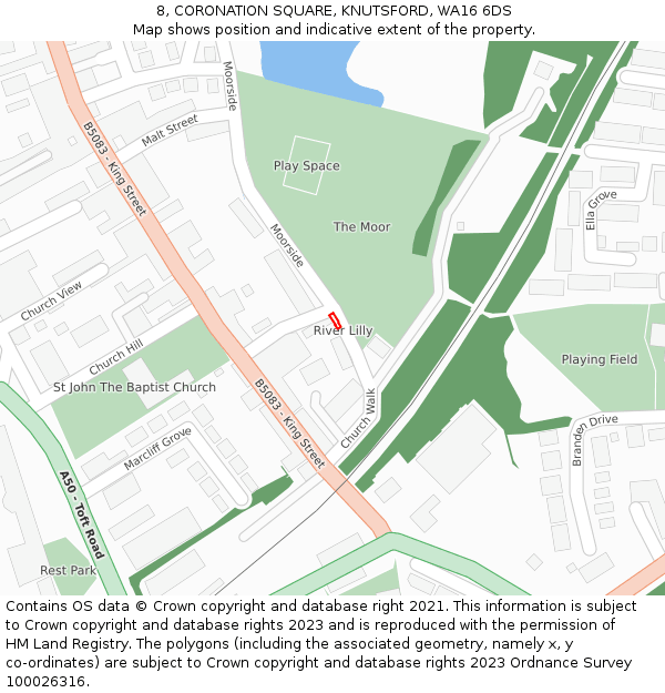 8, CORONATION SQUARE, KNUTSFORD, WA16 6DS: Location map and indicative extent of plot