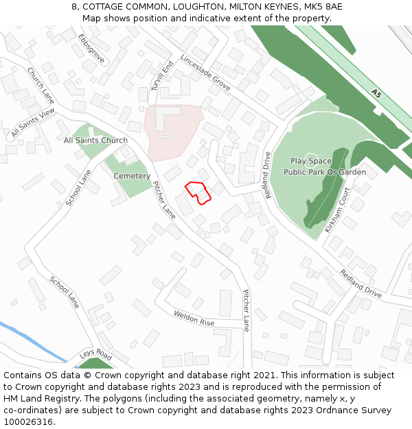 8, COTTAGE COMMON, LOUGHTON, MILTON KEYNES, MK5 8AE: Location map and indicative extent of plot