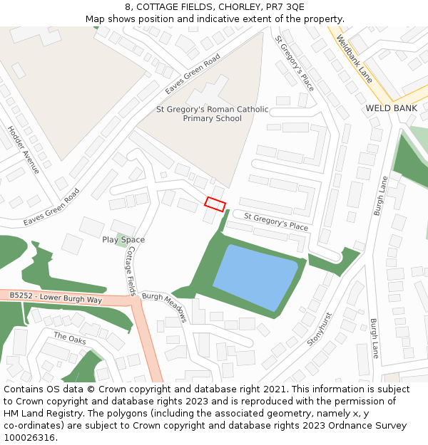 8, COTTAGE FIELDS, CHORLEY, PR7 3QE: Location map and indicative extent of plot