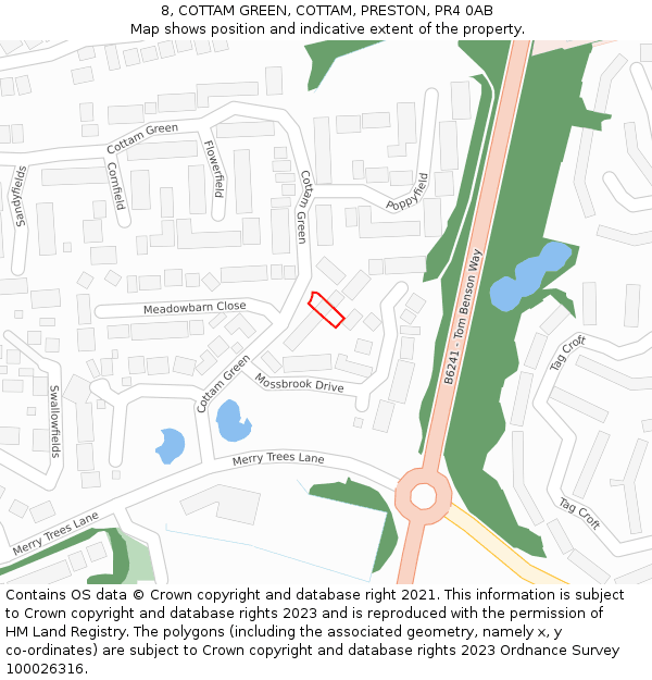 8, COTTAM GREEN, COTTAM, PRESTON, PR4 0AB: Location map and indicative extent of plot