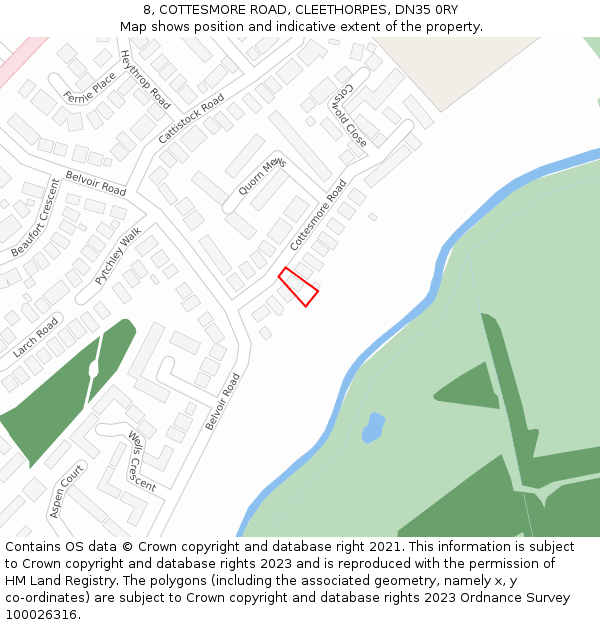 8, COTTESMORE ROAD, CLEETHORPES, DN35 0RY: Location map and indicative extent of plot