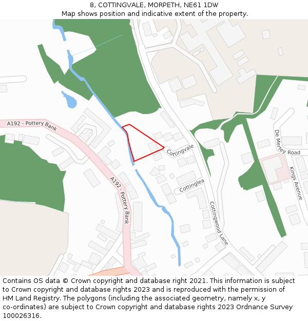 8, COTTINGVALE, MORPETH, NE61 1DW: Location map and indicative extent of plot