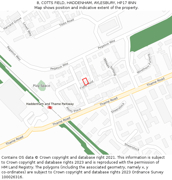 8, COTTS FIELD, HADDENHAM, AYLESBURY, HP17 8NN: Location map and indicative extent of plot