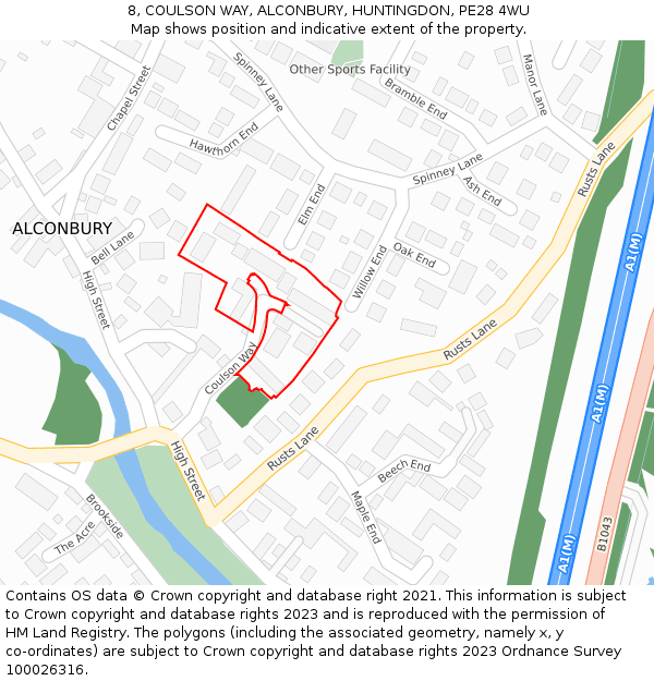 8, COULSON WAY, ALCONBURY, HUNTINGDON, PE28 4WU: Location map and indicative extent of plot